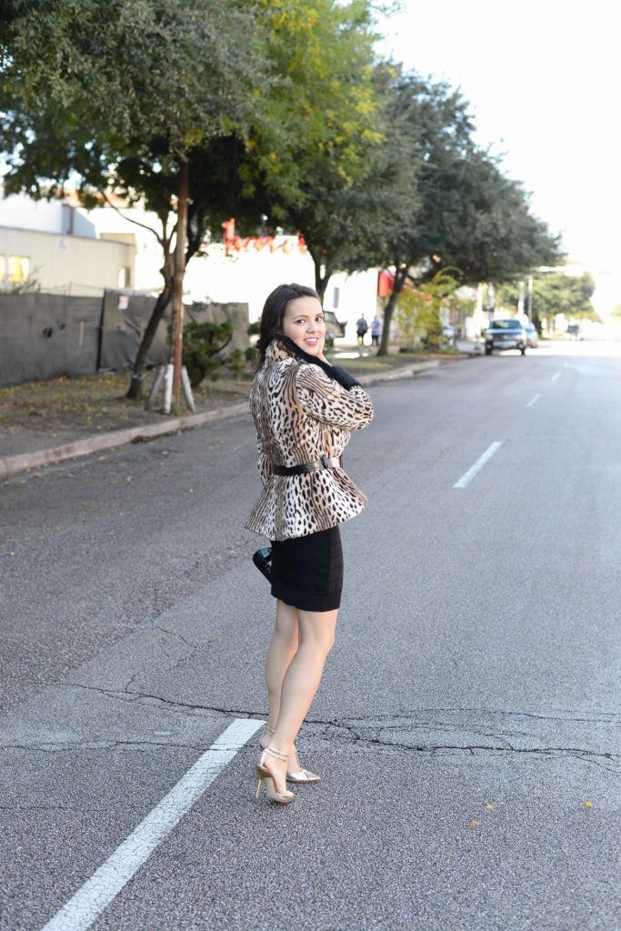 Belted faux leopard coat