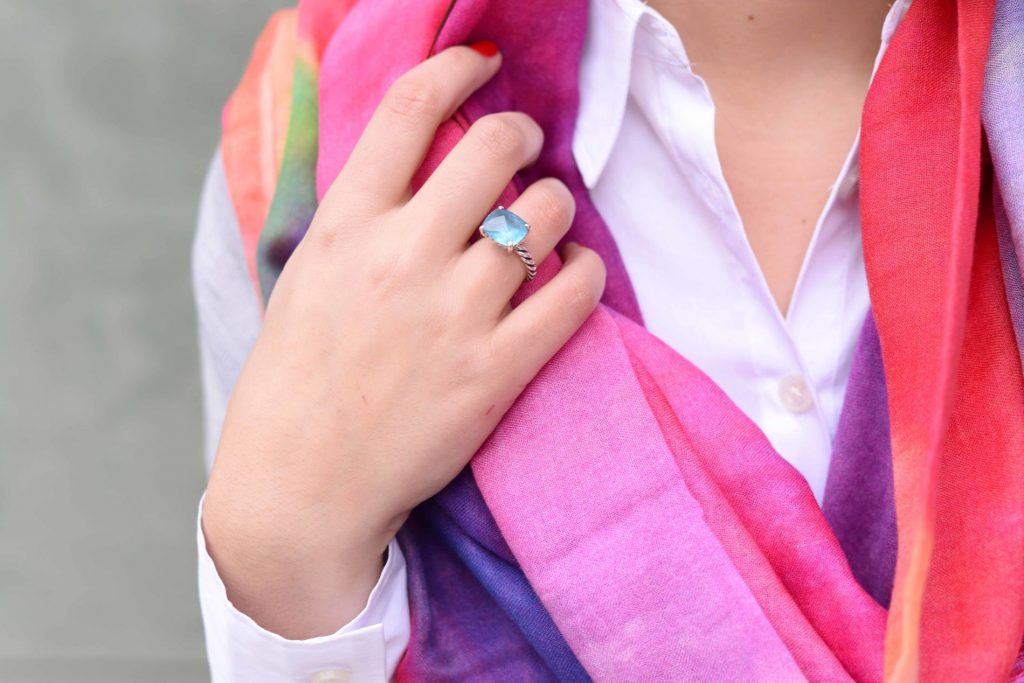 Watercolor scarf & David Yurman ring 