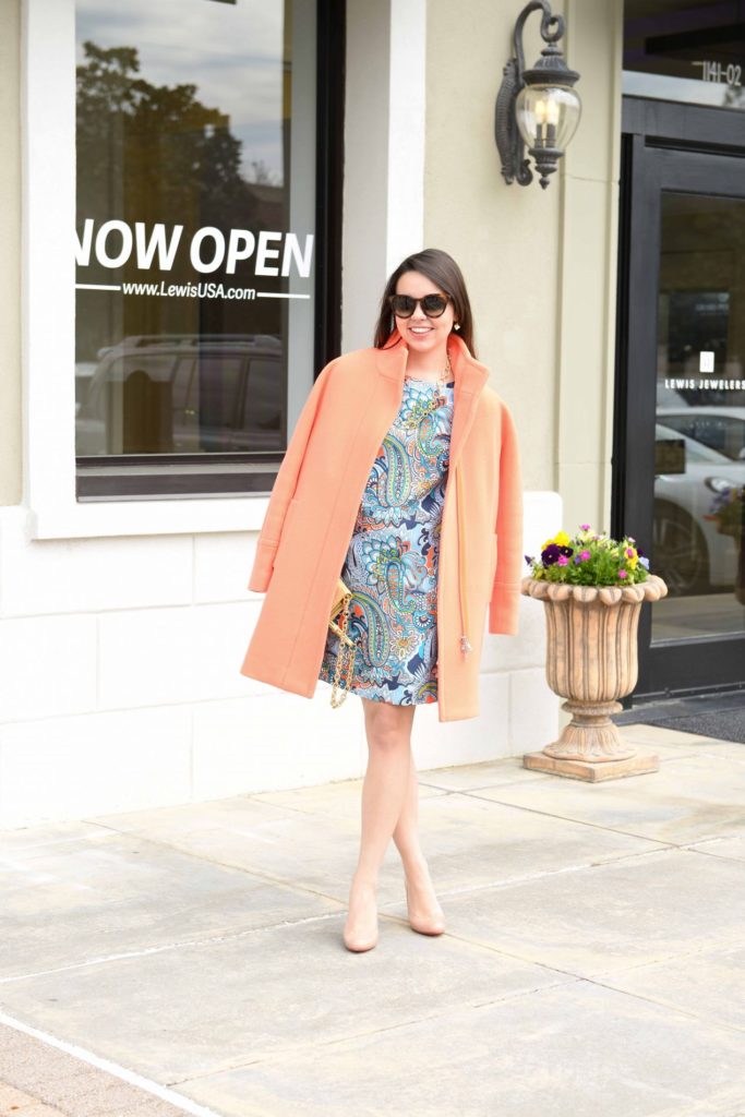 Orange Coat + Paisley Dress