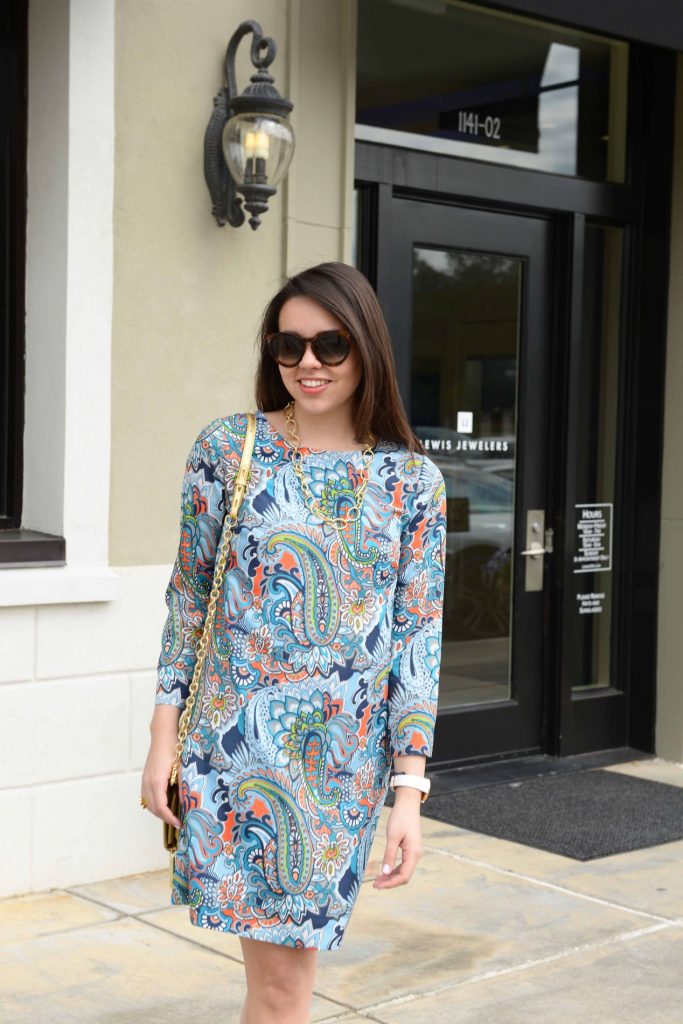Orange Coat + Paisley Dress