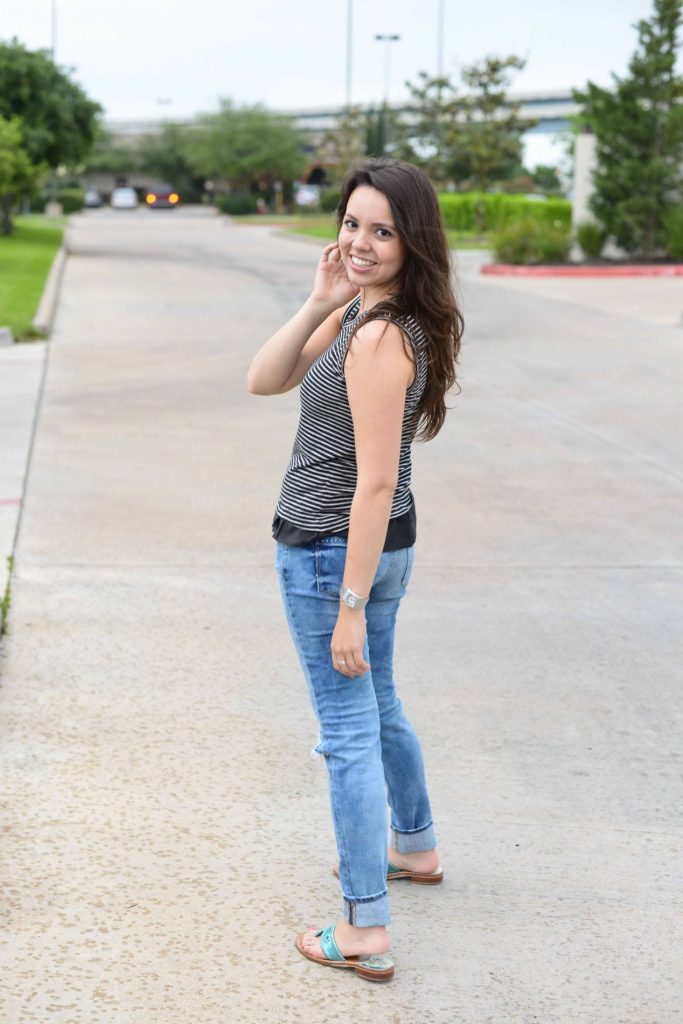 Ruffle tee with destroyed jeans