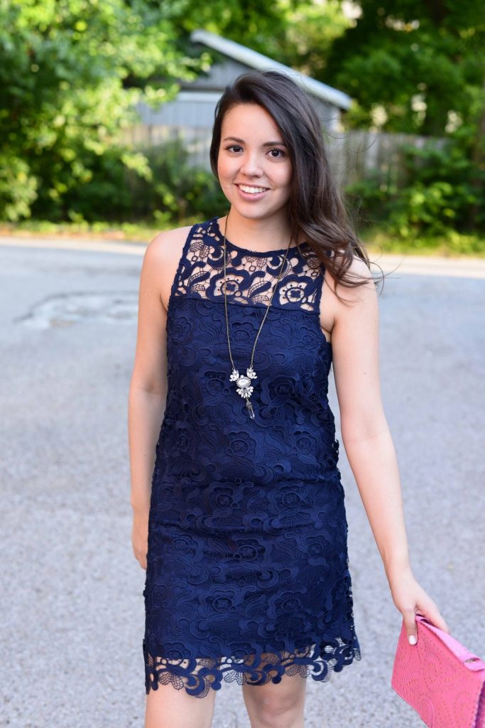 Lace overlay shift dress