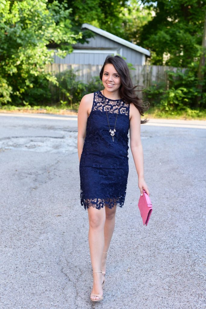 Little Blue lace overlay shift dress