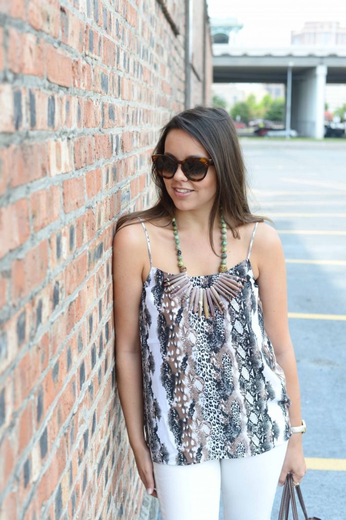 Mixed media - statement necklace & snakeskin print cami