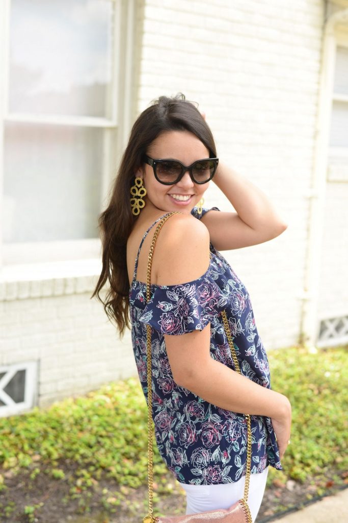 Flamingo printed cold shoulder top