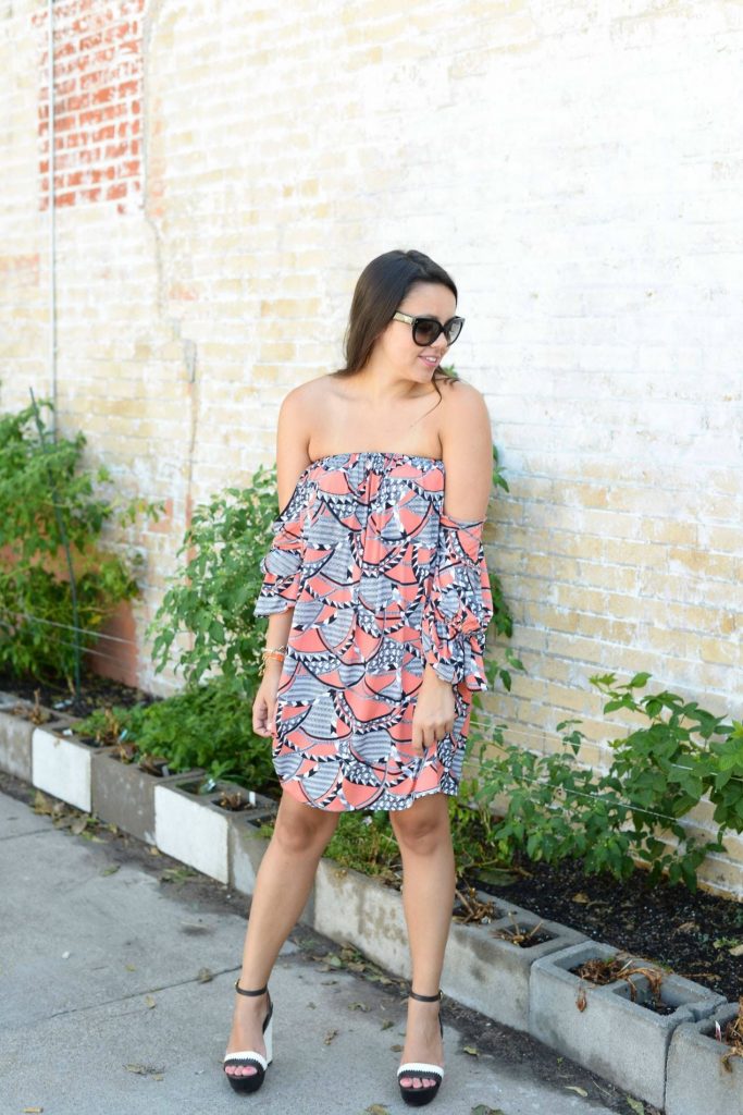 Printed off the shoulder dress