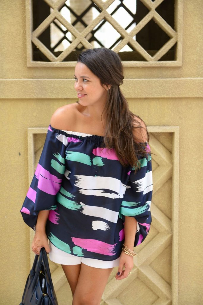 Printed off the shoulder top
