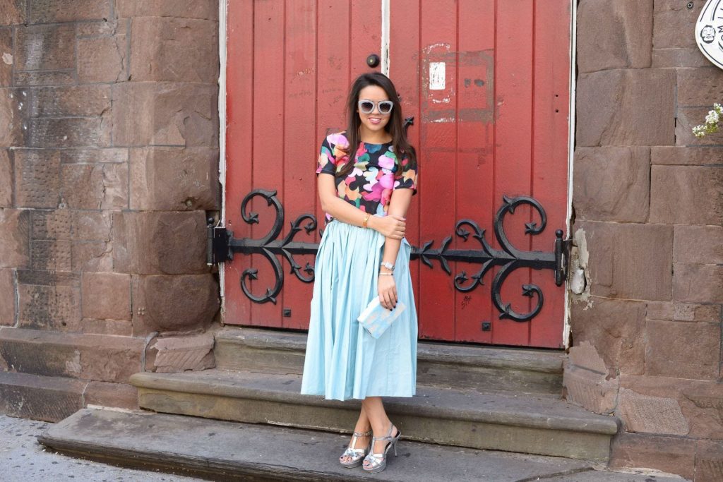 sky blue pleated Tibi Skirt