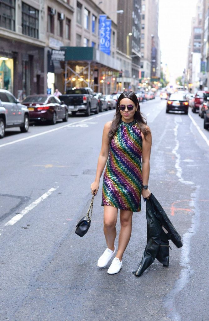 Sequin dress and sneaks - Alexandra Carreno NYFW