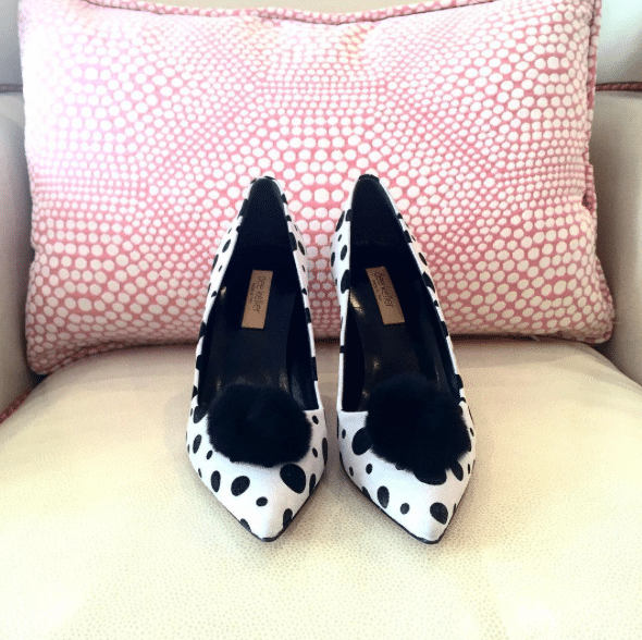 Dee Keller polka dot pom pom heels