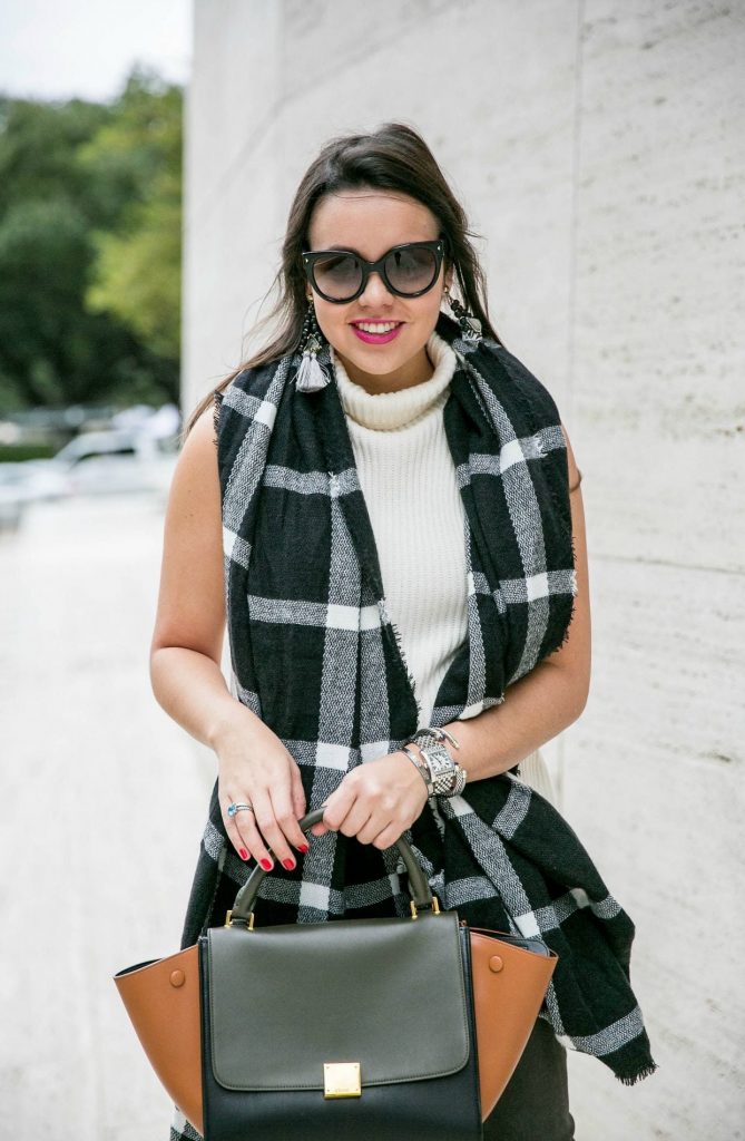 Black and white check scarf