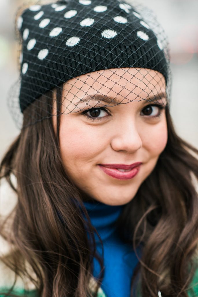 veiled polka dot beanie