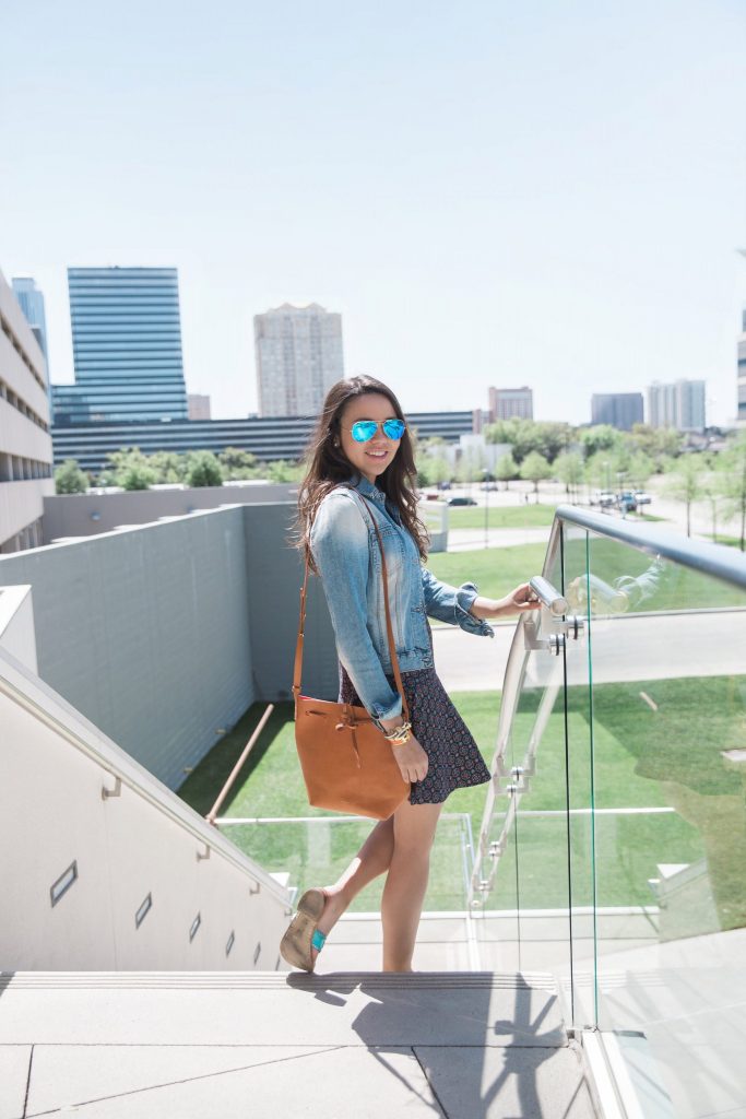 city skyline and spring dress
