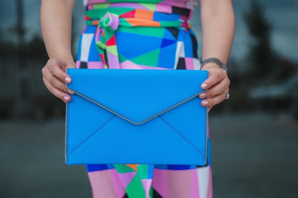 blue envelope clutch