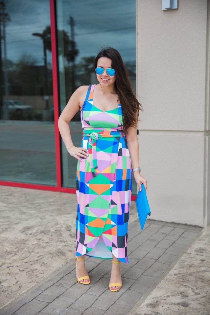 diamond print wrap maxi dress