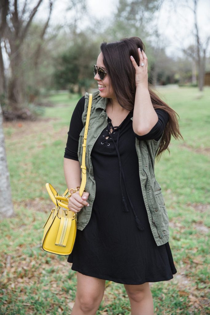 lace-up black shift dress