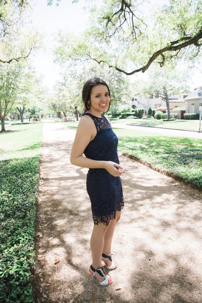 navy lace sheath dress