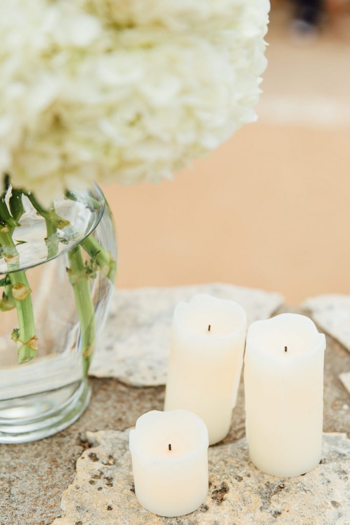 white hydrangeas and candles