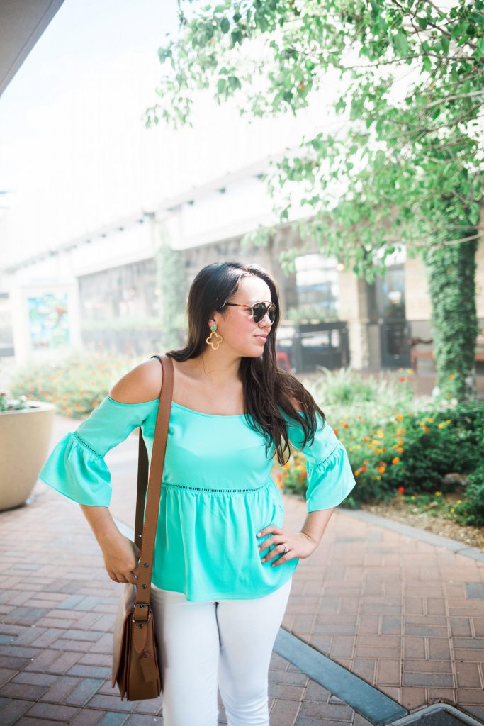 bell-sleeve cold-shoulder blouse