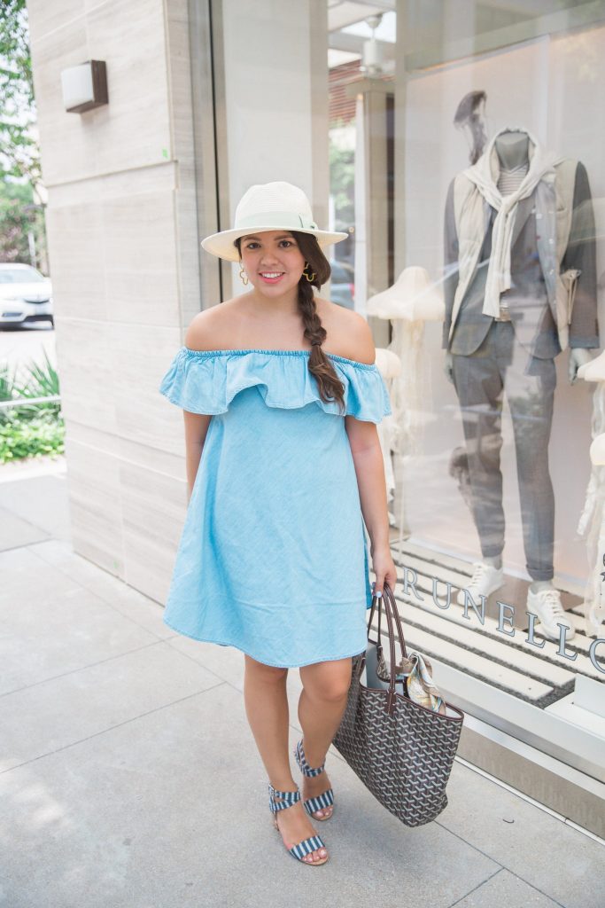 off the shoulder chambray dress