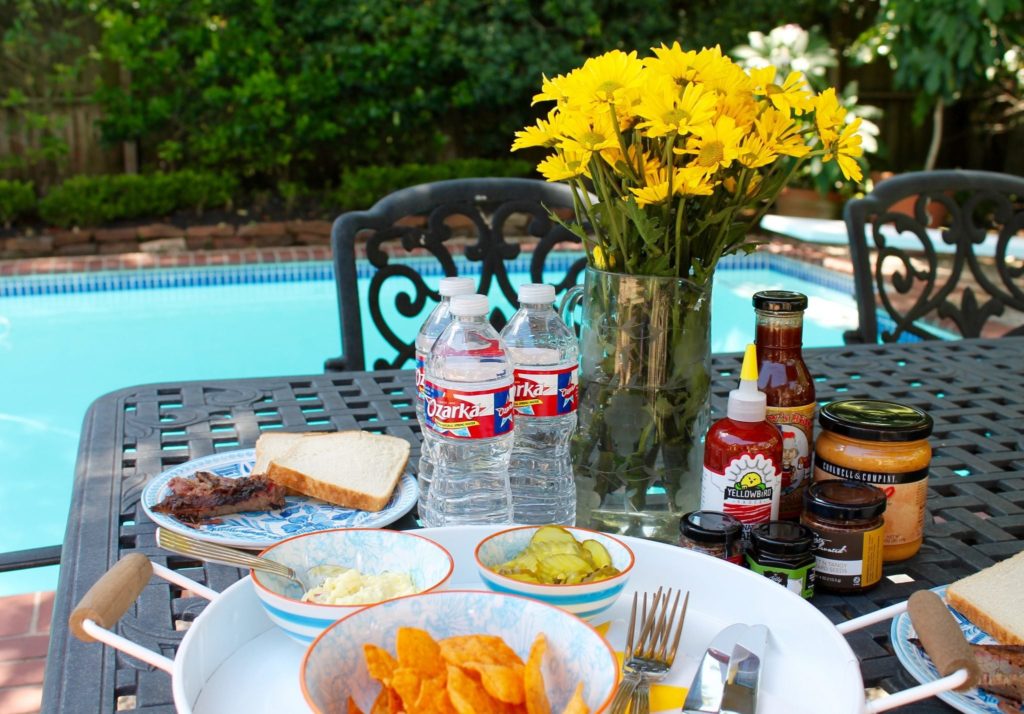 Summer outdoor meal with Ozarka water
