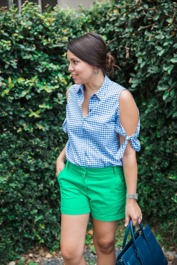 Topshop Gingham cold shoulder top