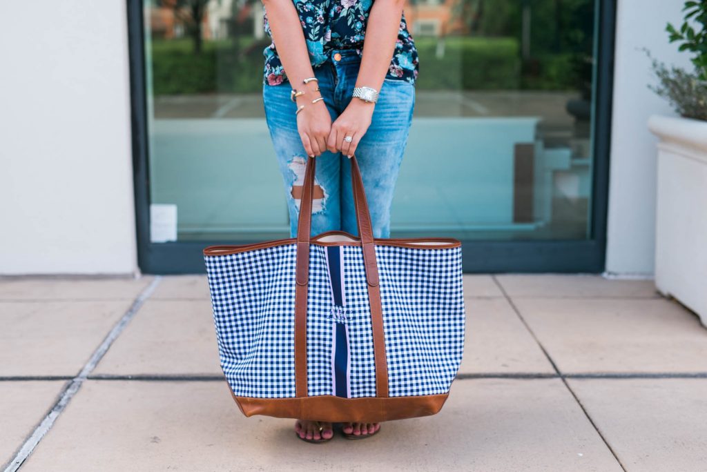 Navy Gingham weekender bag