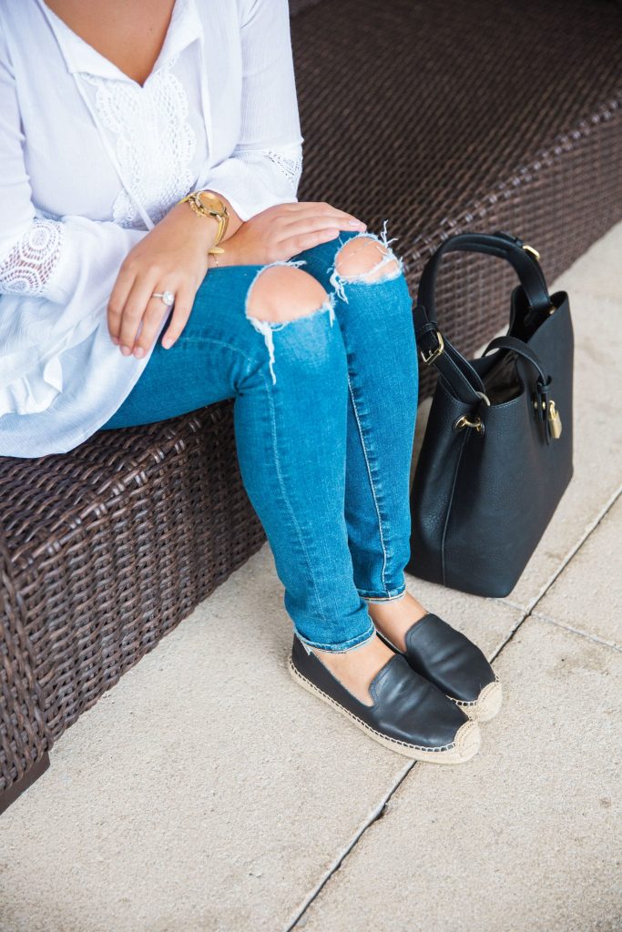 Distressed jeans and espadrille flats