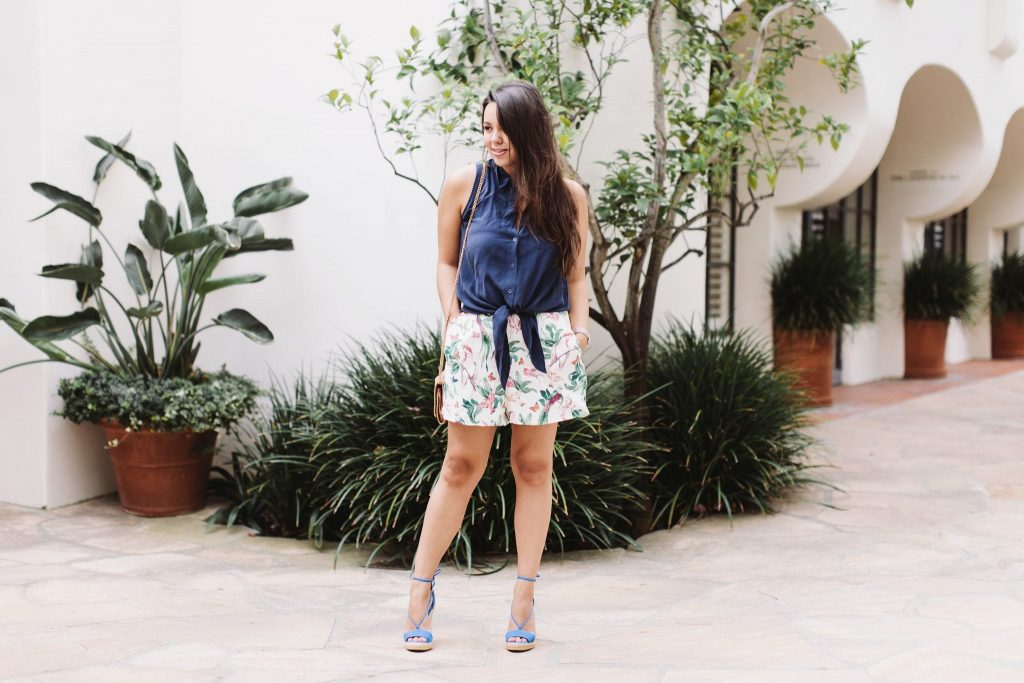solid top with printed shorts