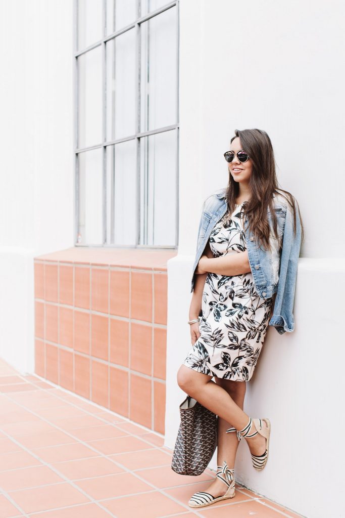 jean jacket over a shift dress