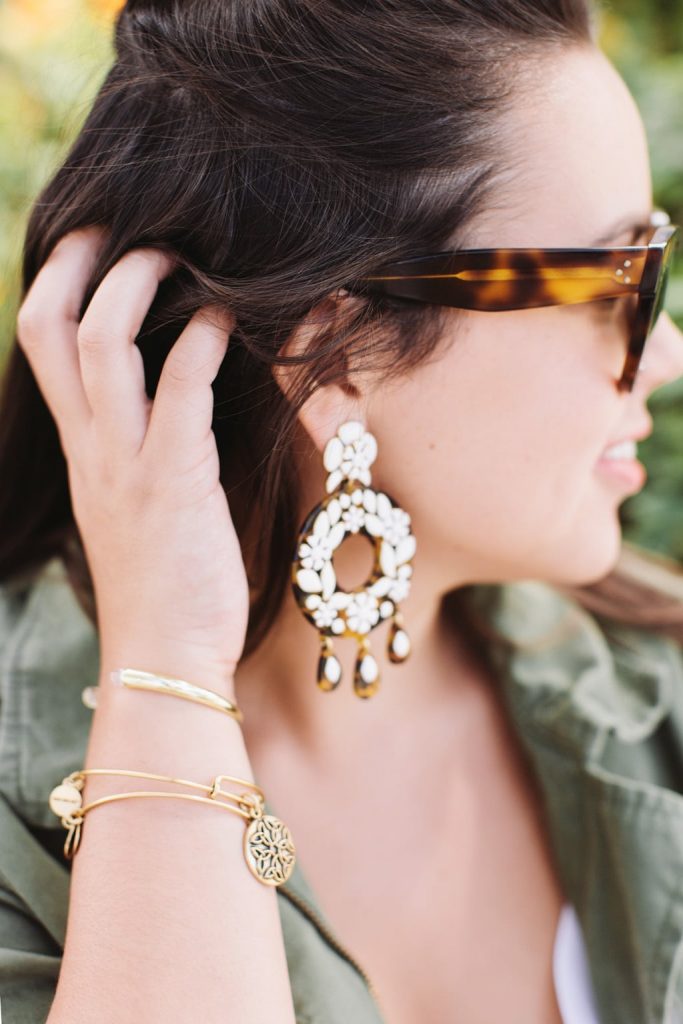 Bauble Bar quartz cuff, statement earrings