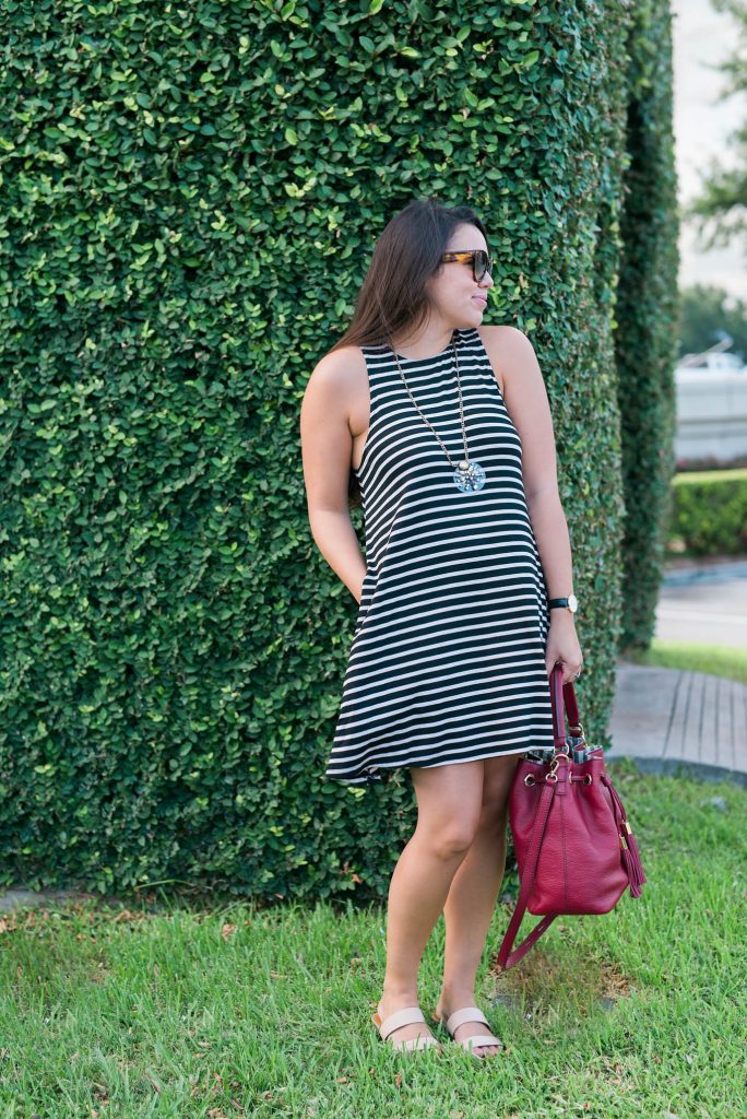 black and white striped dress