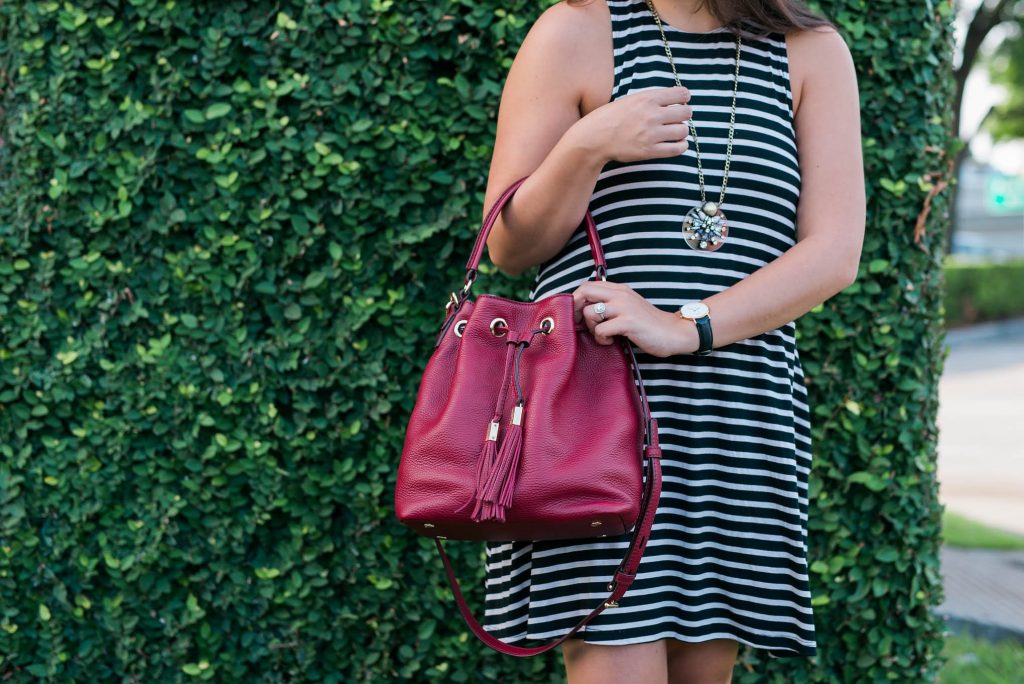 cranberry drawstring bucket bag