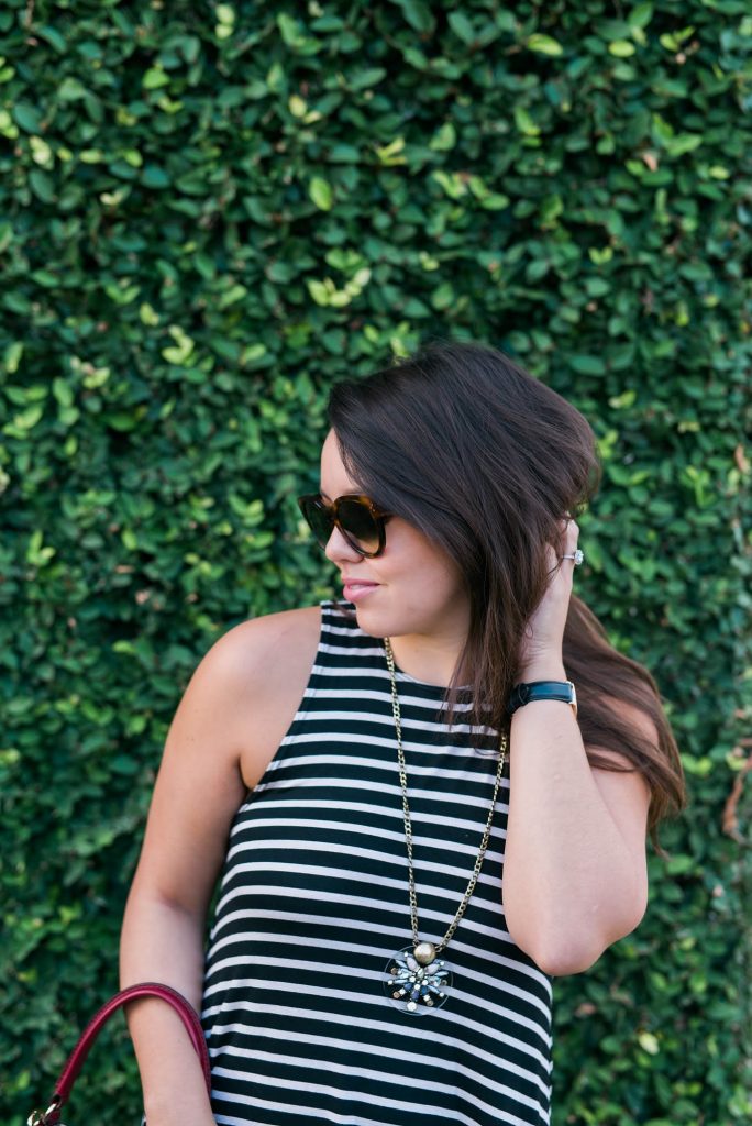 high-neck striped dress