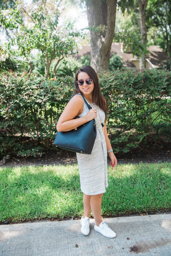 Anthropologie loop front dress and white sneakers