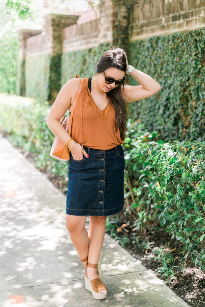 Button Front denim skirt