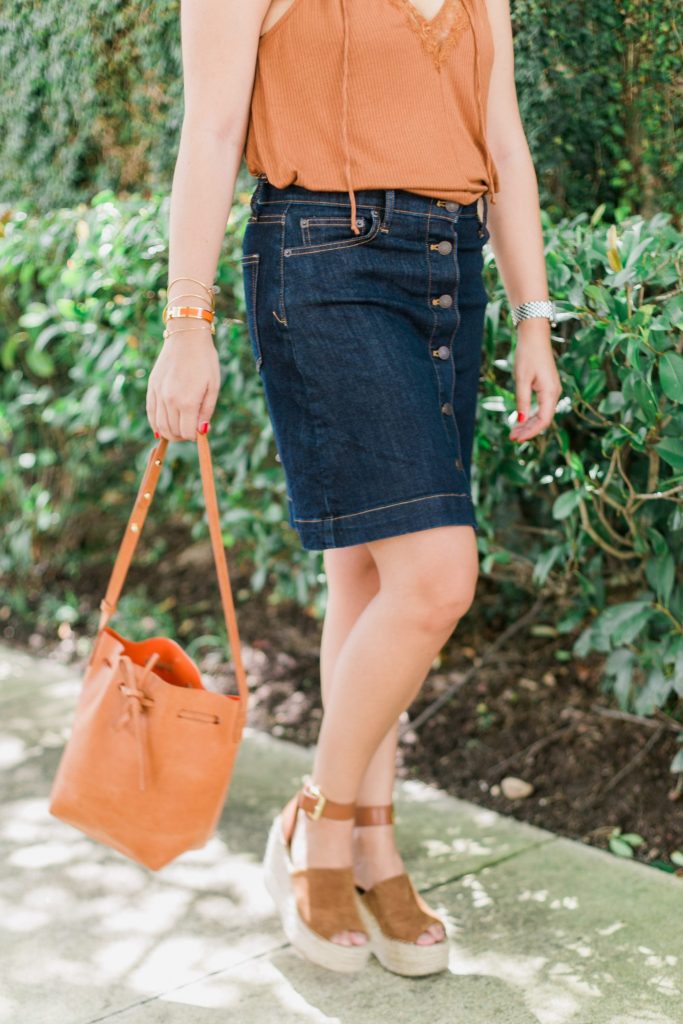 Marc Fisher LTD wedges and Mansur Gabriel bucket bag