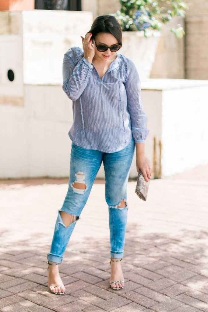 striped top and distressed denim 