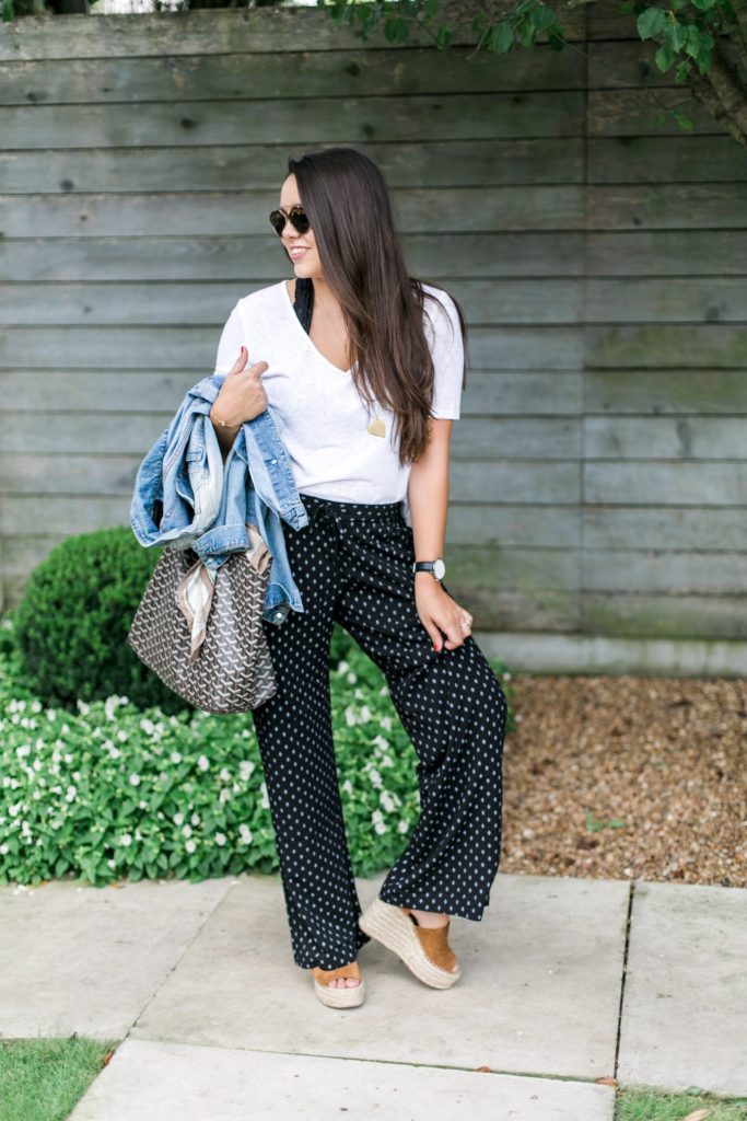 Dressed up drawstring pants and white tee