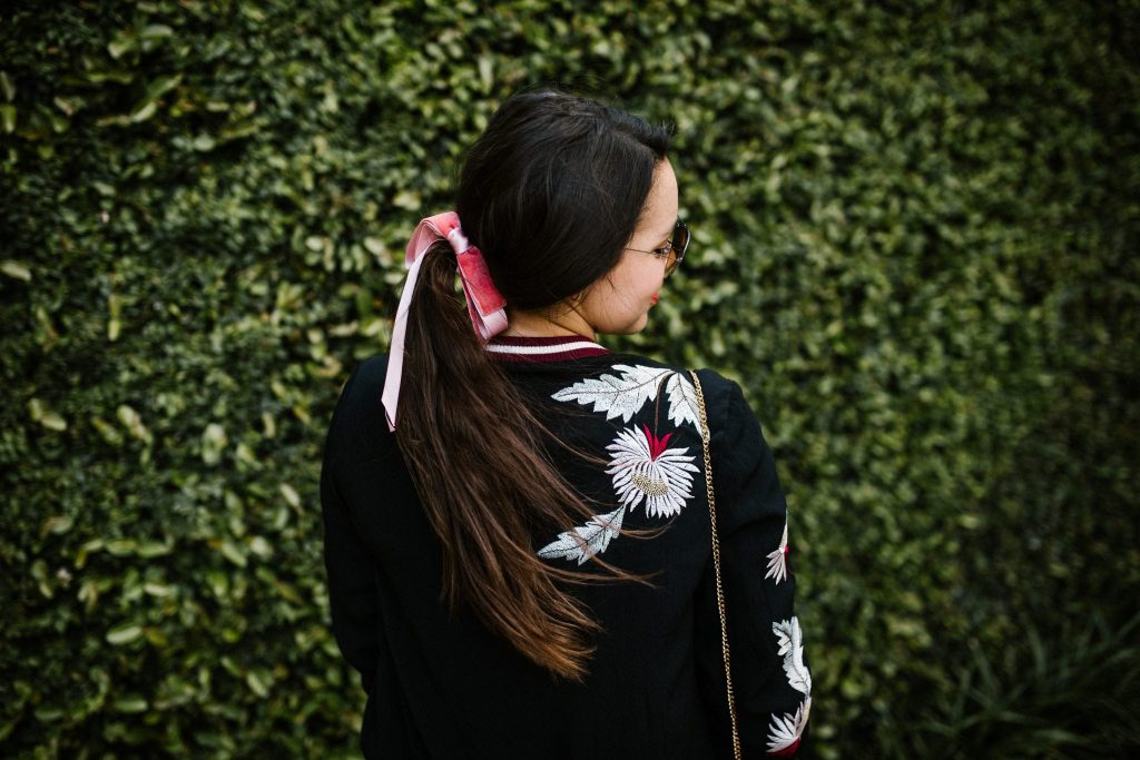 Blush pink velvet hair tie ribbon