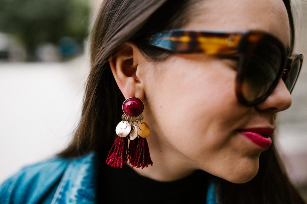 Burgundy tasseled earrings