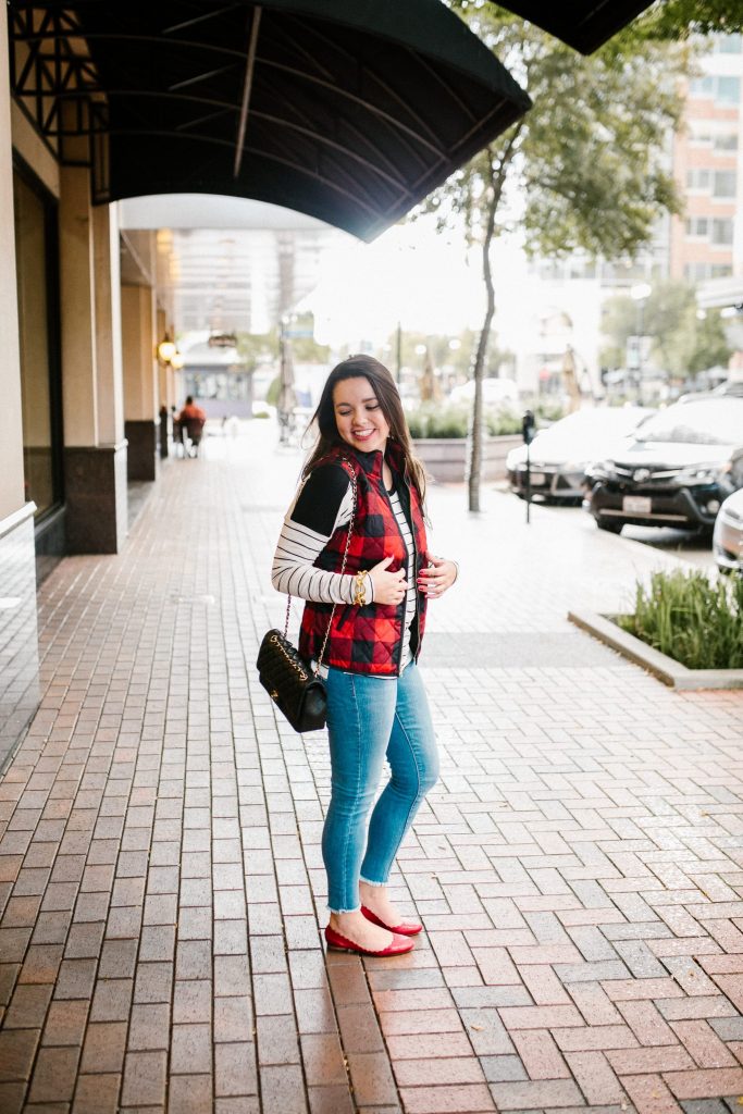 Plaid vest with a striped tee