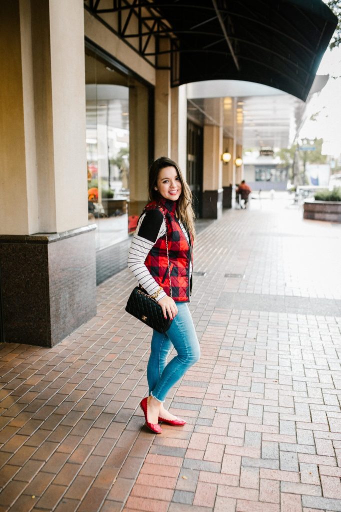 Old Navy plaid vest and striped tee