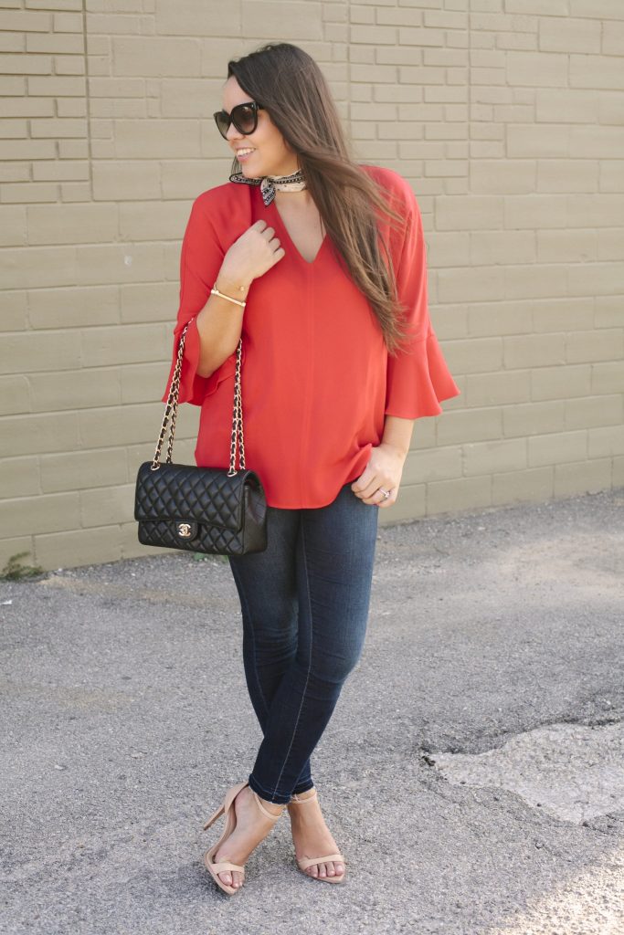 Red bell sleeve top