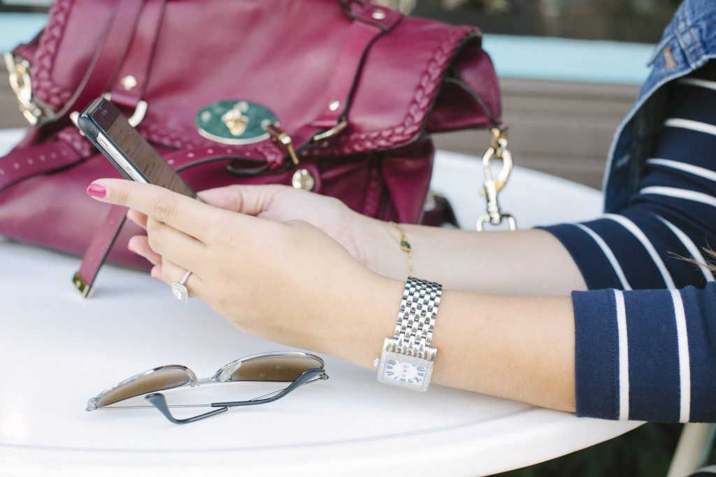 classic Michele watch and Mulberry Alexa satchel