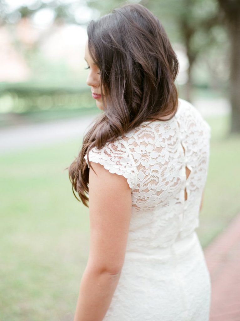 Lace cap sleeve dress, perfect for engagement photos and a timeless silhouette
