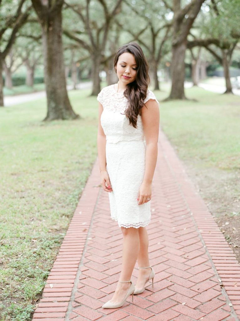 White lace cap sleeve dress paired with neutral suede Jimmy Choo ankle strap heels