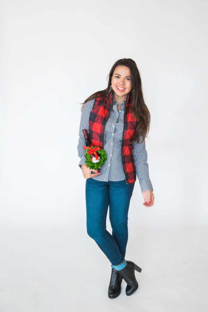 Pattern mixing buffalo check and gingham check