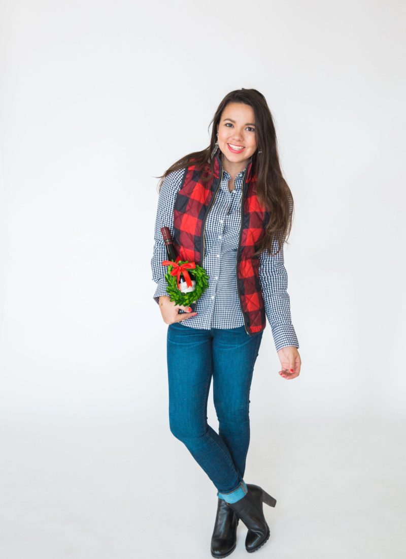 Pattern mixing buffalo check and gingham check