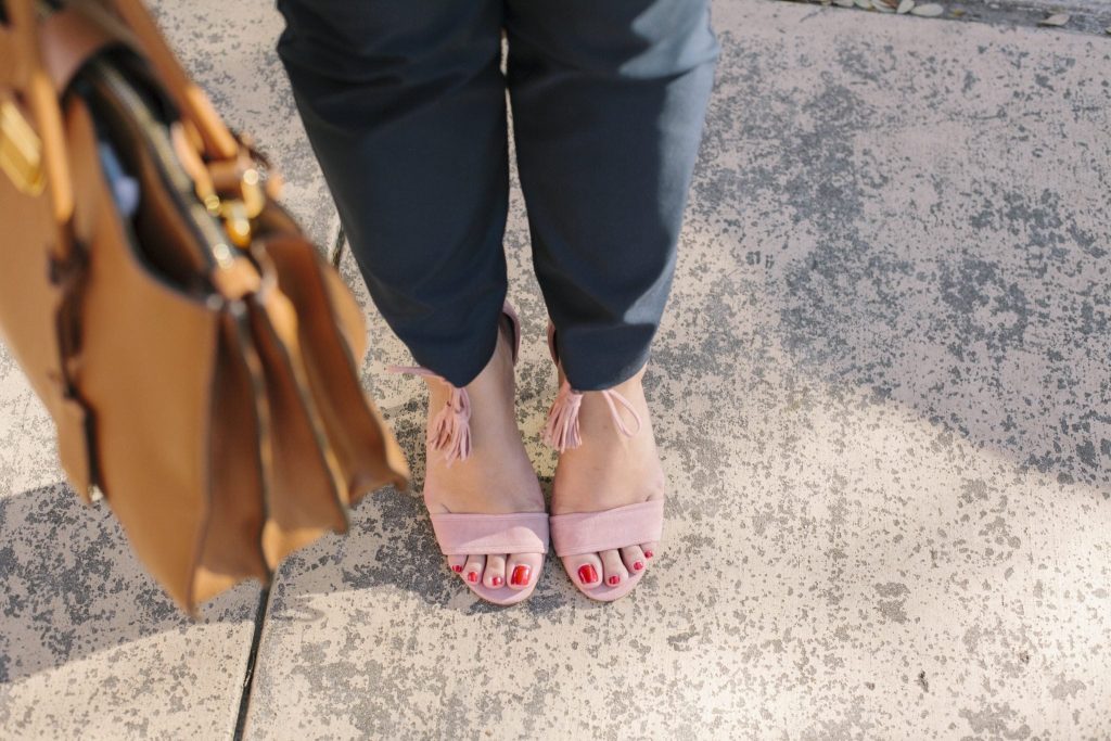 blush pink suede sandals